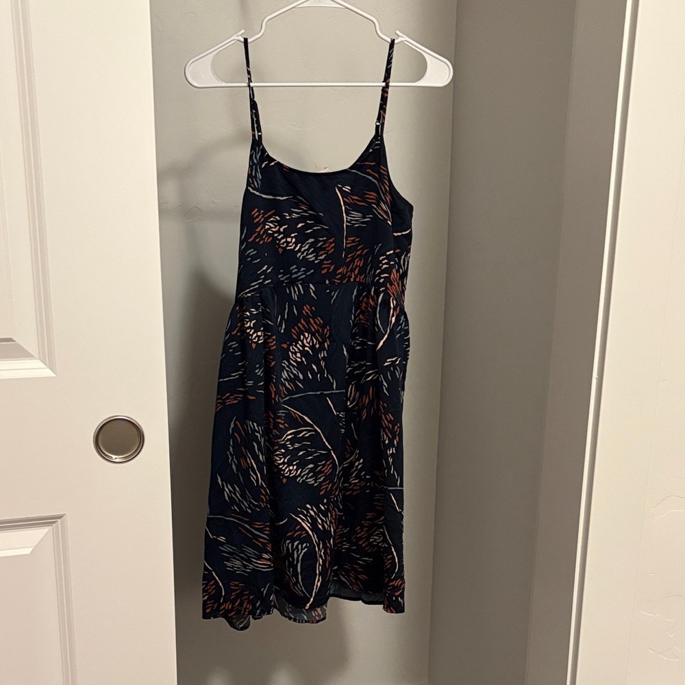 LOFT Navy and Orange Midi Dress